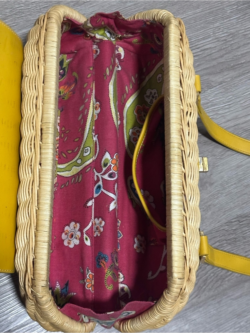 Etienne Aigner Yellow Woven Shoulder Bag with Leather Trim - Picture 5 of 5